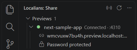 A connected, password protected preview listed in the Localians sidebar